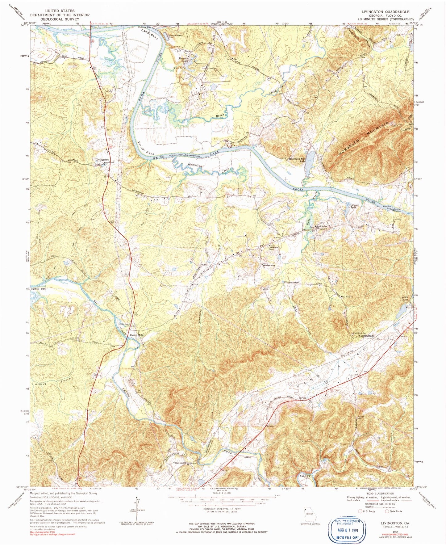 Classic USGS Livingston Georgia 7.5'x7.5' Topo Map Image
