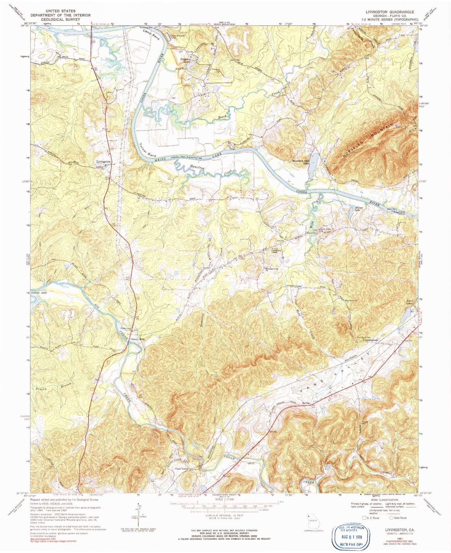 Classic USGS Livingston Georgia 7.5'x7.5' Topo Map Image