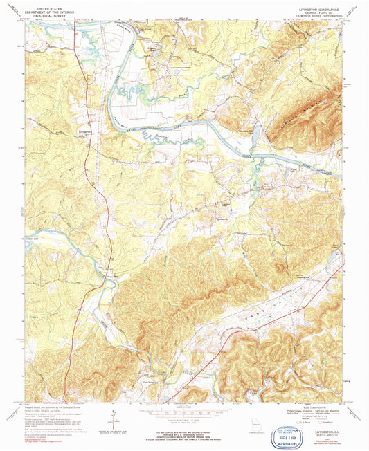 Classic USGS Livingston Georgia 7.5'x7.5' Topo Map Image