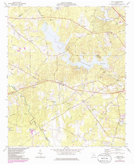 Classic USGS Lizella Georgia 7.5'x7.5' Topo Map Image