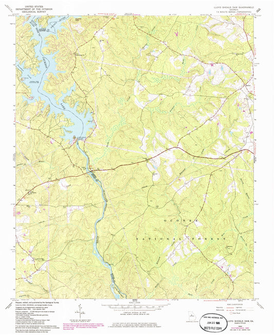 Classic USGS Lloyd Shoals Dam Georgia 7.5'x7.5' Topo Map Image