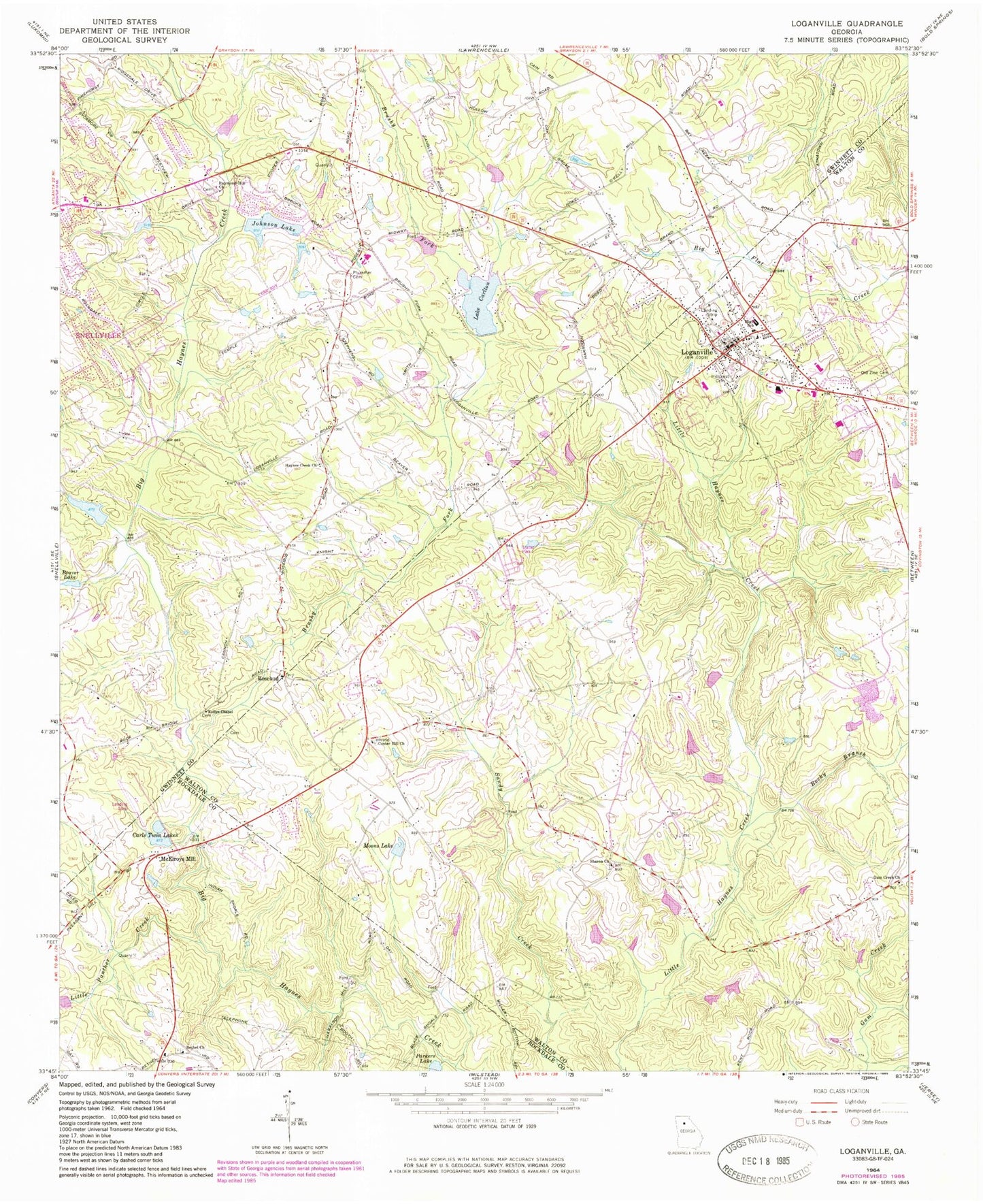 Classic USGS Loganville Georgia 7.5'x7.5' Topo Map Image