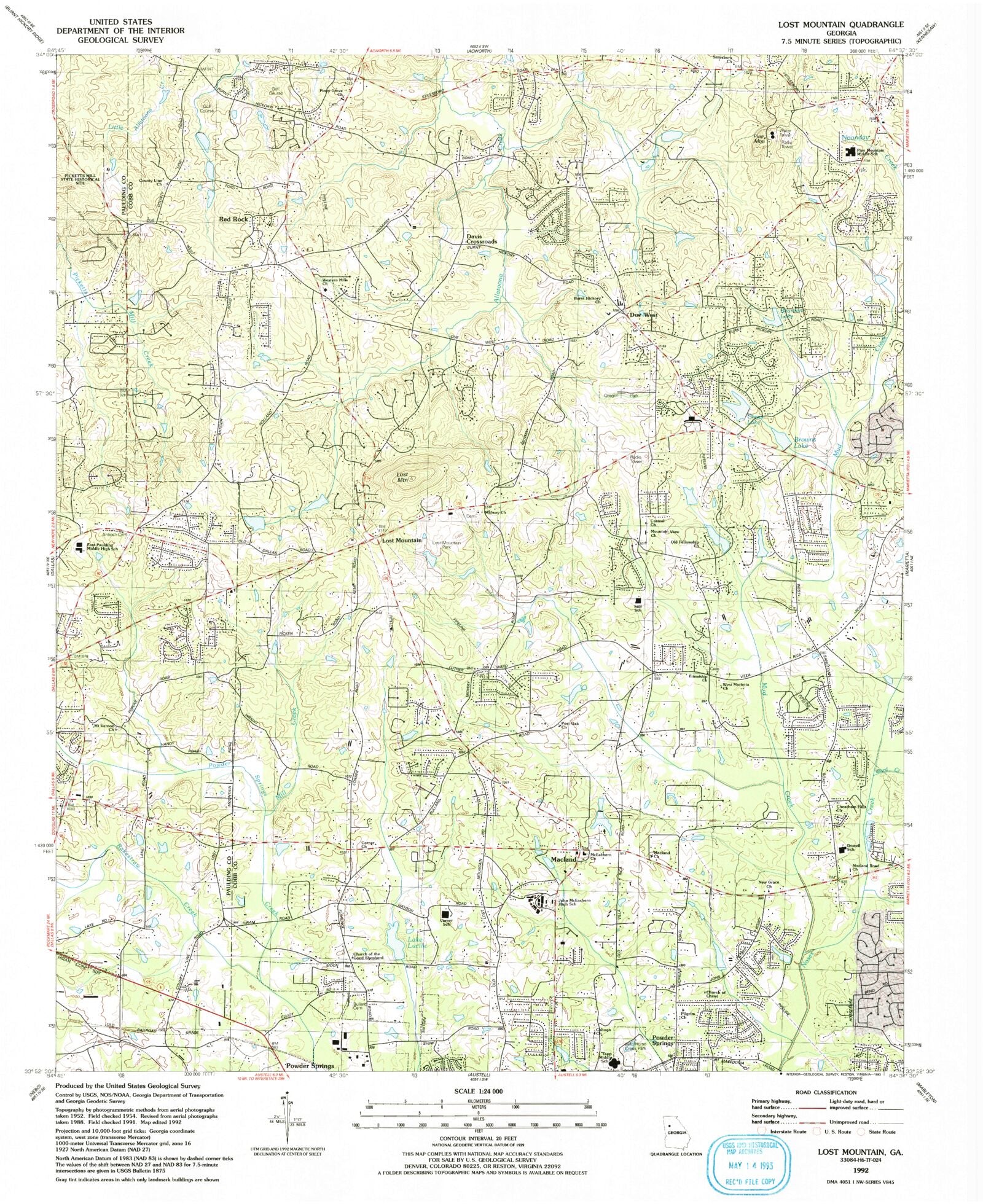 Classic USGS Lost Mountain 7.5'x7.5' Topo Map MyTopo Map Store