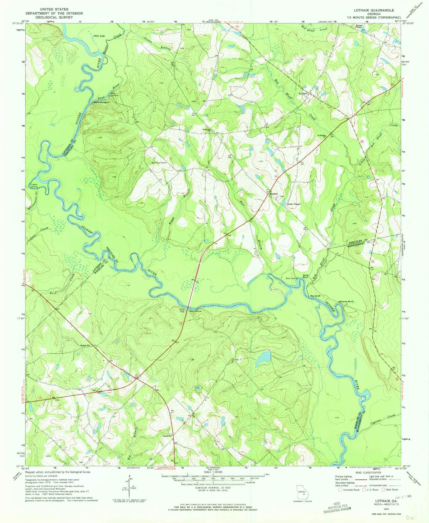 Classic USGS Lothair Georgia 7.5'x7.5' Topo Map Image