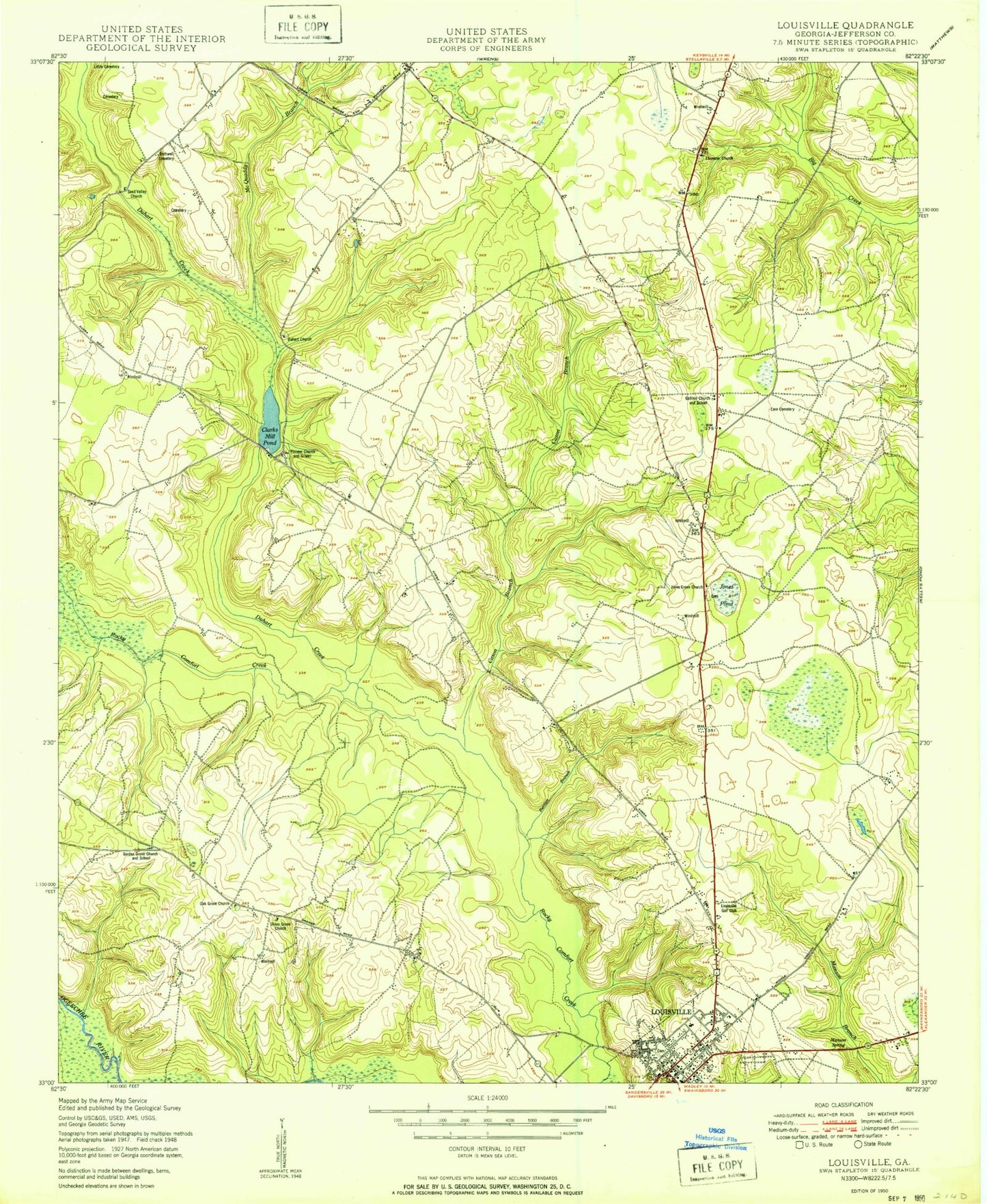 Classic USGS Louisville Georgia 7.5'x7.5' Topo Map Image