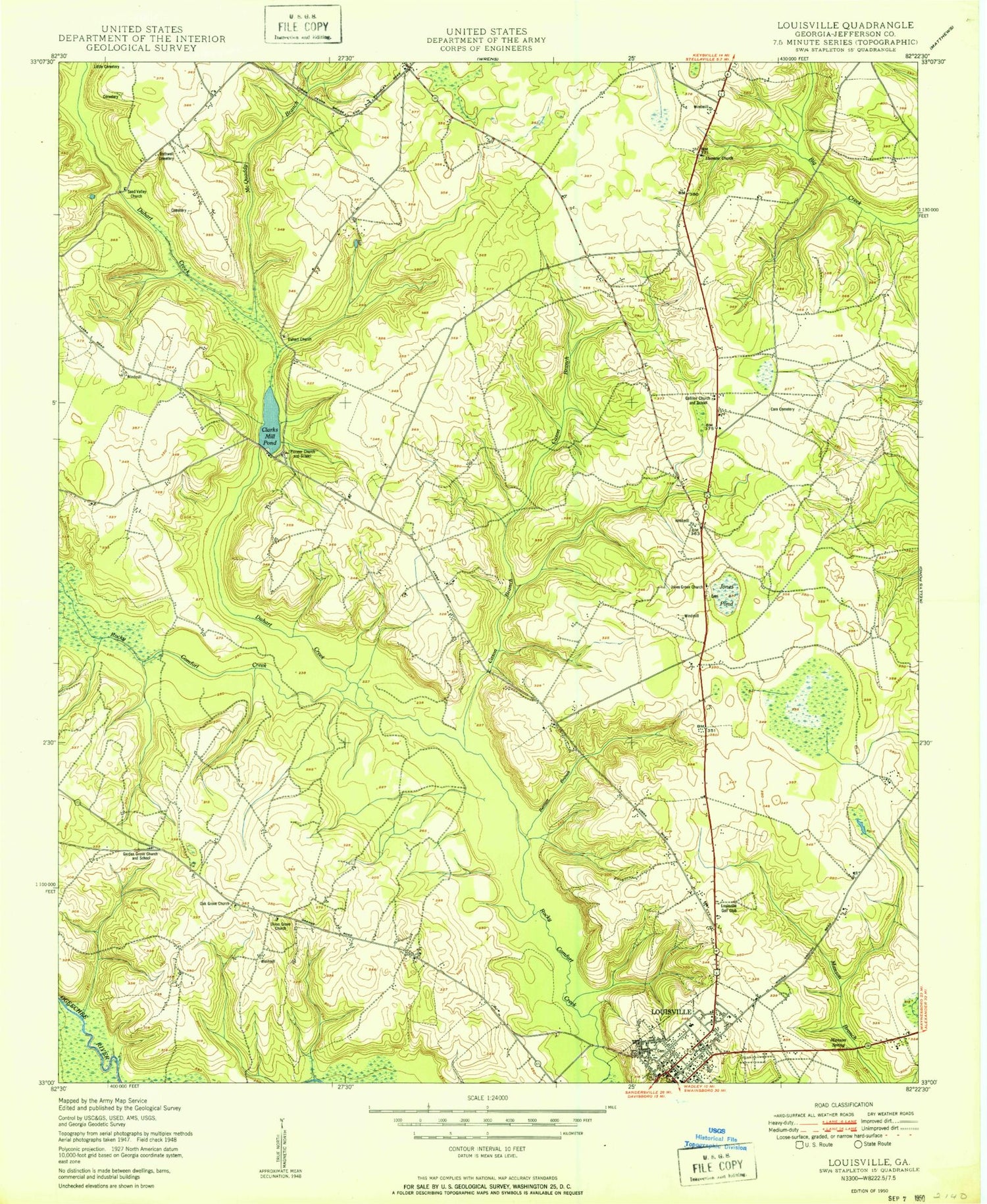 Classic USGS Louisville Georgia 7.5'x7.5' Topo Map Image