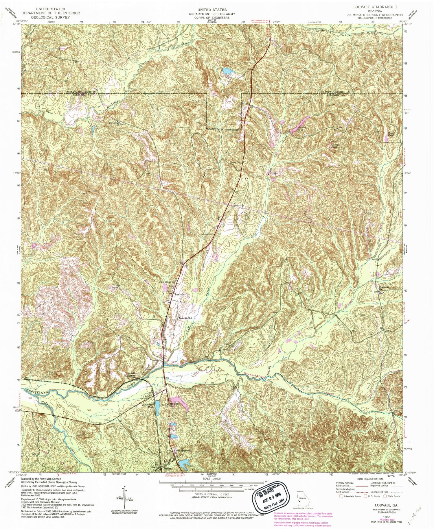 Classic USGS Louvale Georgia 7.5'x7.5' Topo Map Image
