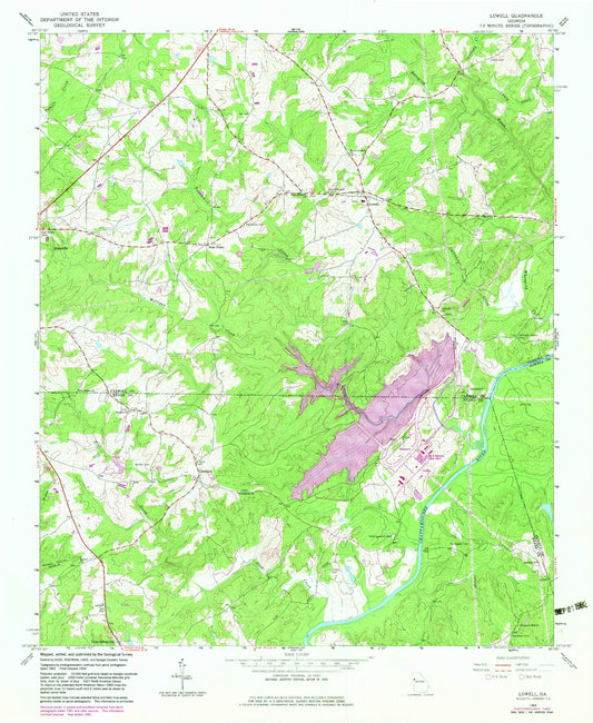 Classic USGS Lowell Georgia 7.5'x7.5' Topo Map Image