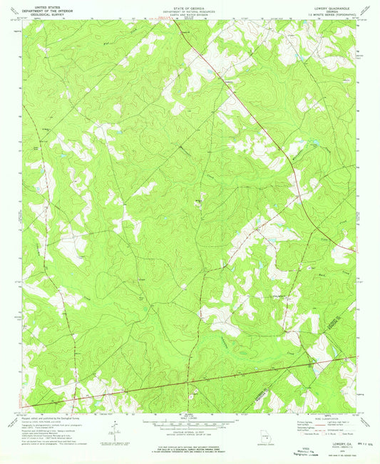 Classic USGS Lowery Georgia 7.5'x7.5' Topo Map Image