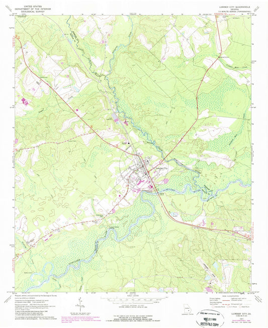 Classic USGS Lumber City Georgia 7.5'x7.5' Topo Map Image