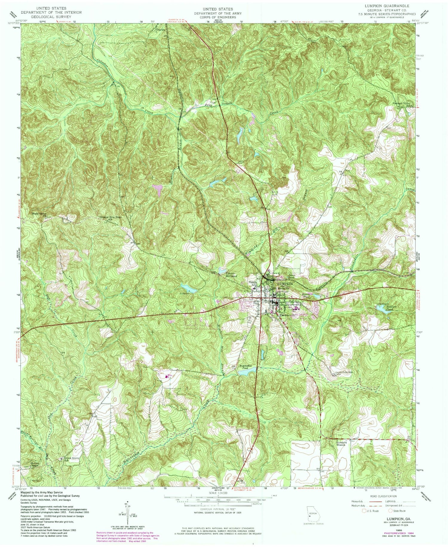 Classic USGS Lumpkin Georgia 7.5'x7.5' Topo Map Image
