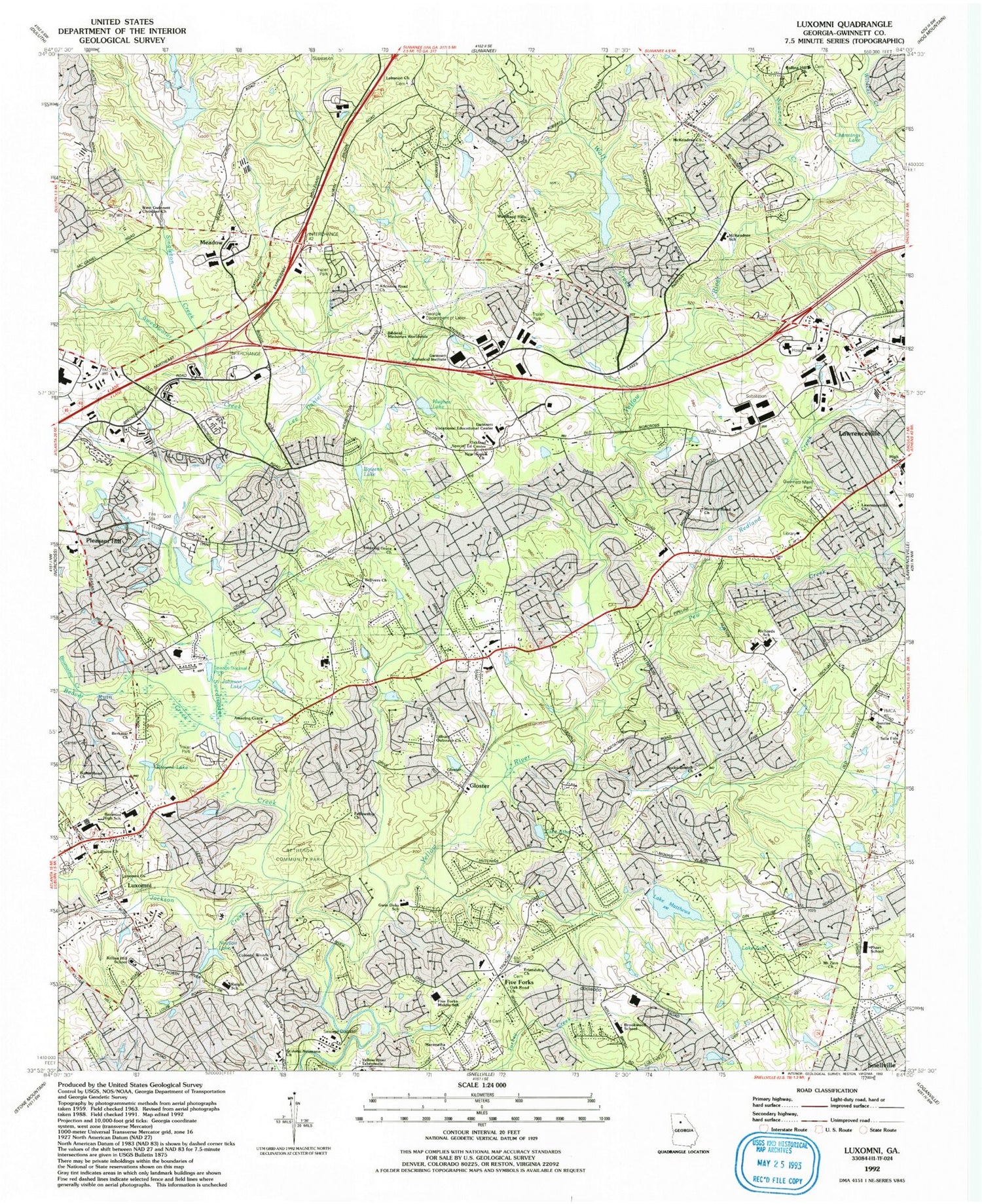 Classic USGS Luxomni Georgia 7.5'x7.5' Topo Map Image