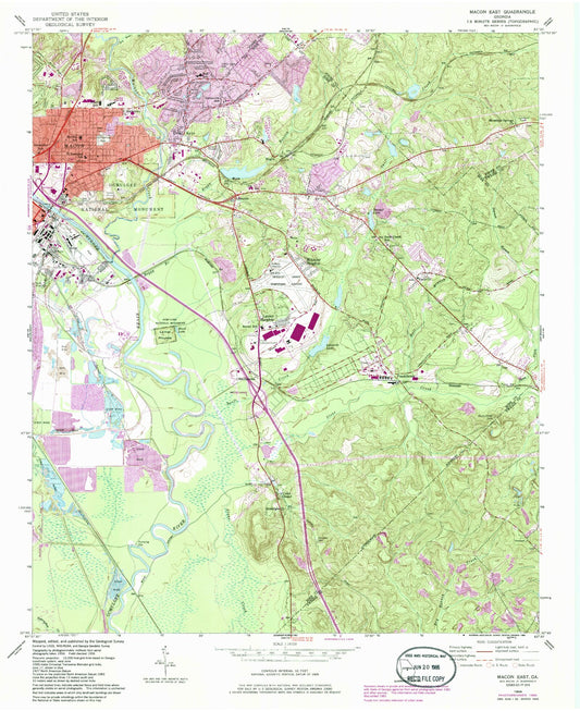 Classic USGS Macon East Georgia 7.5'x7.5' Topo Map Image