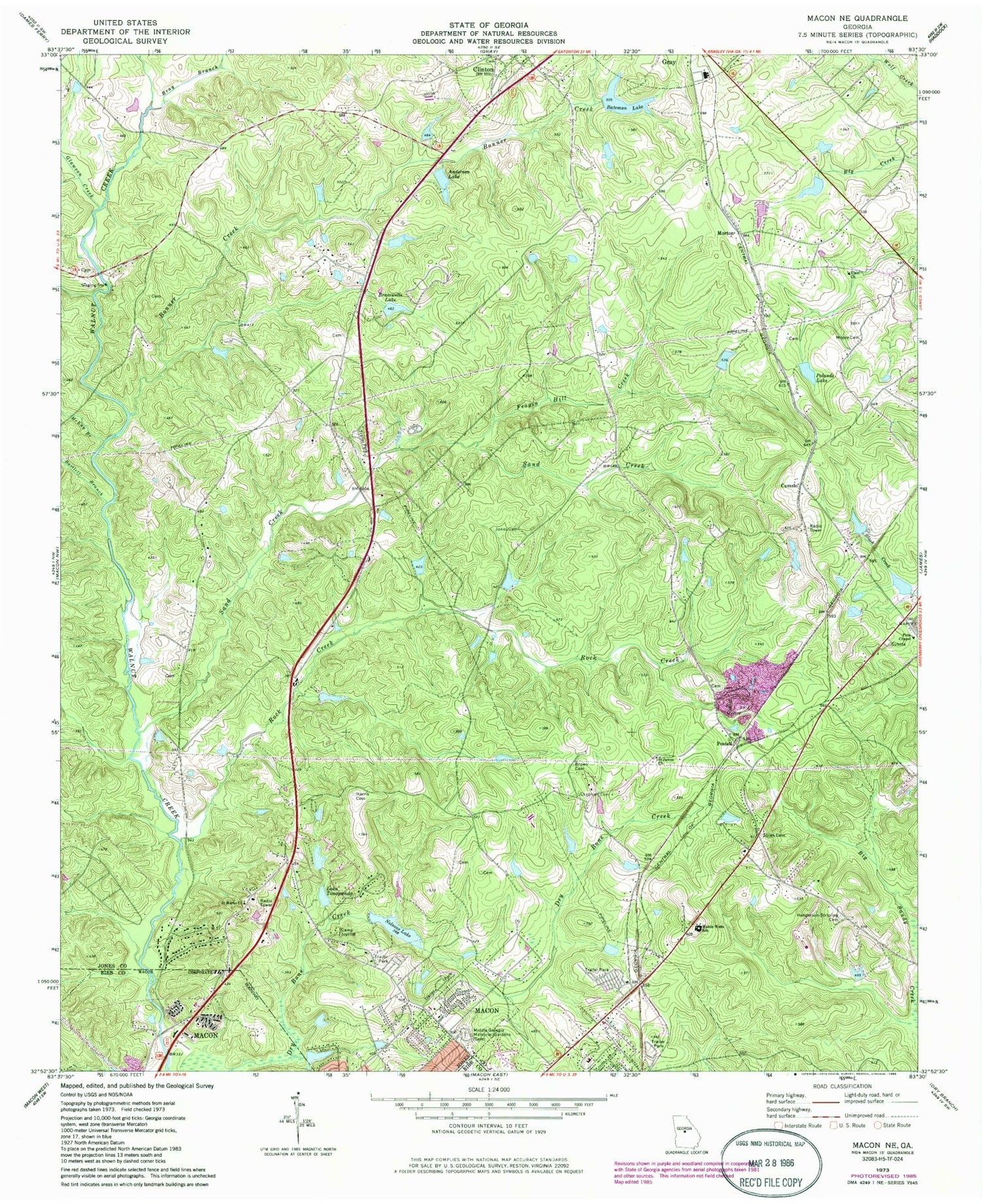 Classic USGS Macon NE Georgia 7.5'x7.5' Topo Map Image
