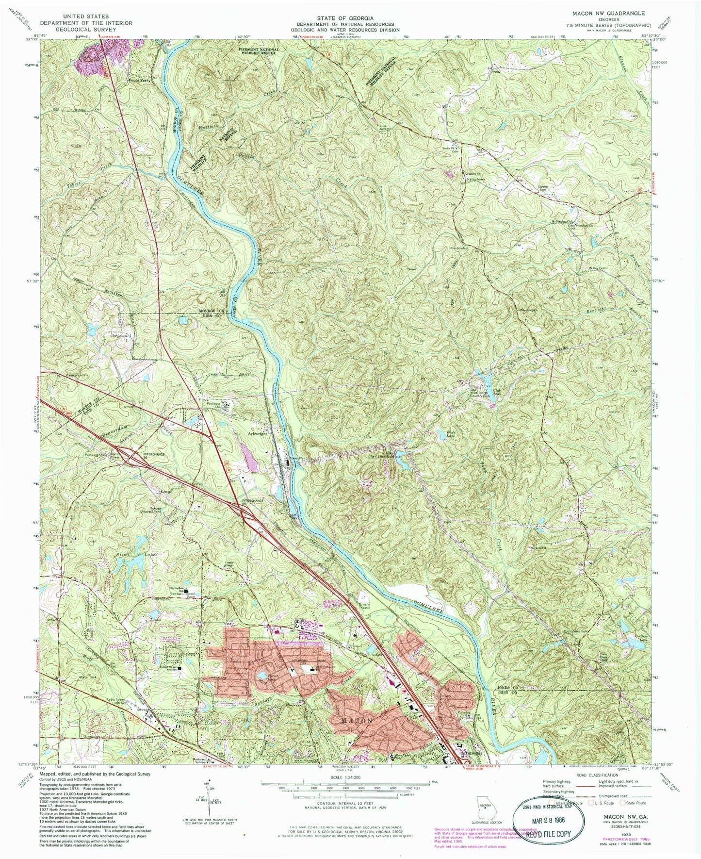 Classic USGS Macon NW Georgia 7.5'x7.5' Topo Map Image