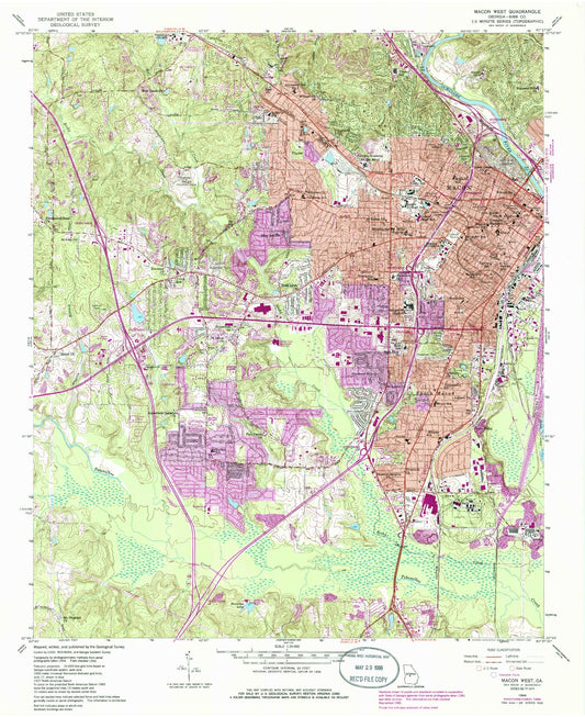 Classic USGS Macon West Georgia 7.5'x7.5' Topo Map Image