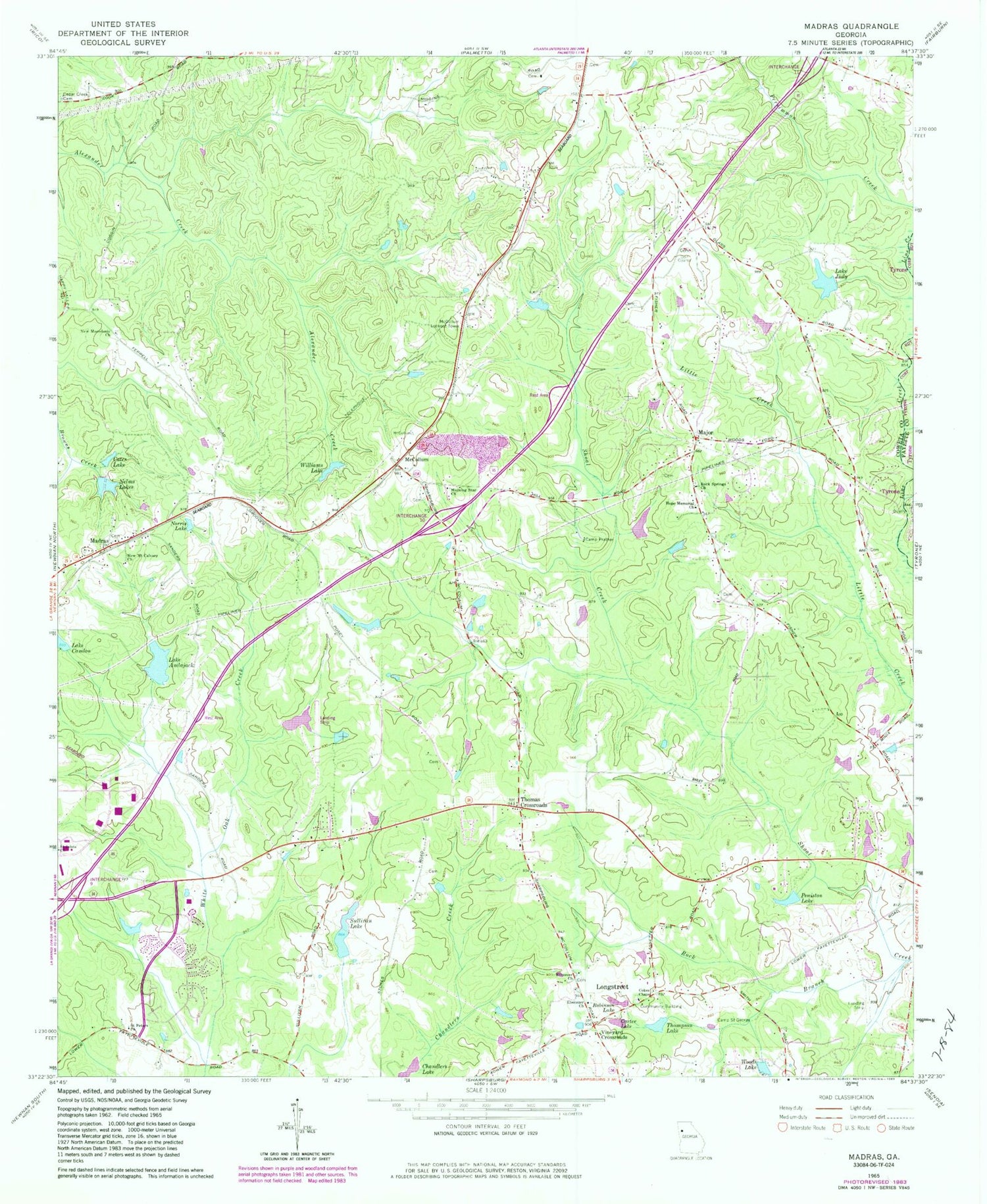 Classic USGS Madras Georgia 7.5'x7.5' Topo Map Image