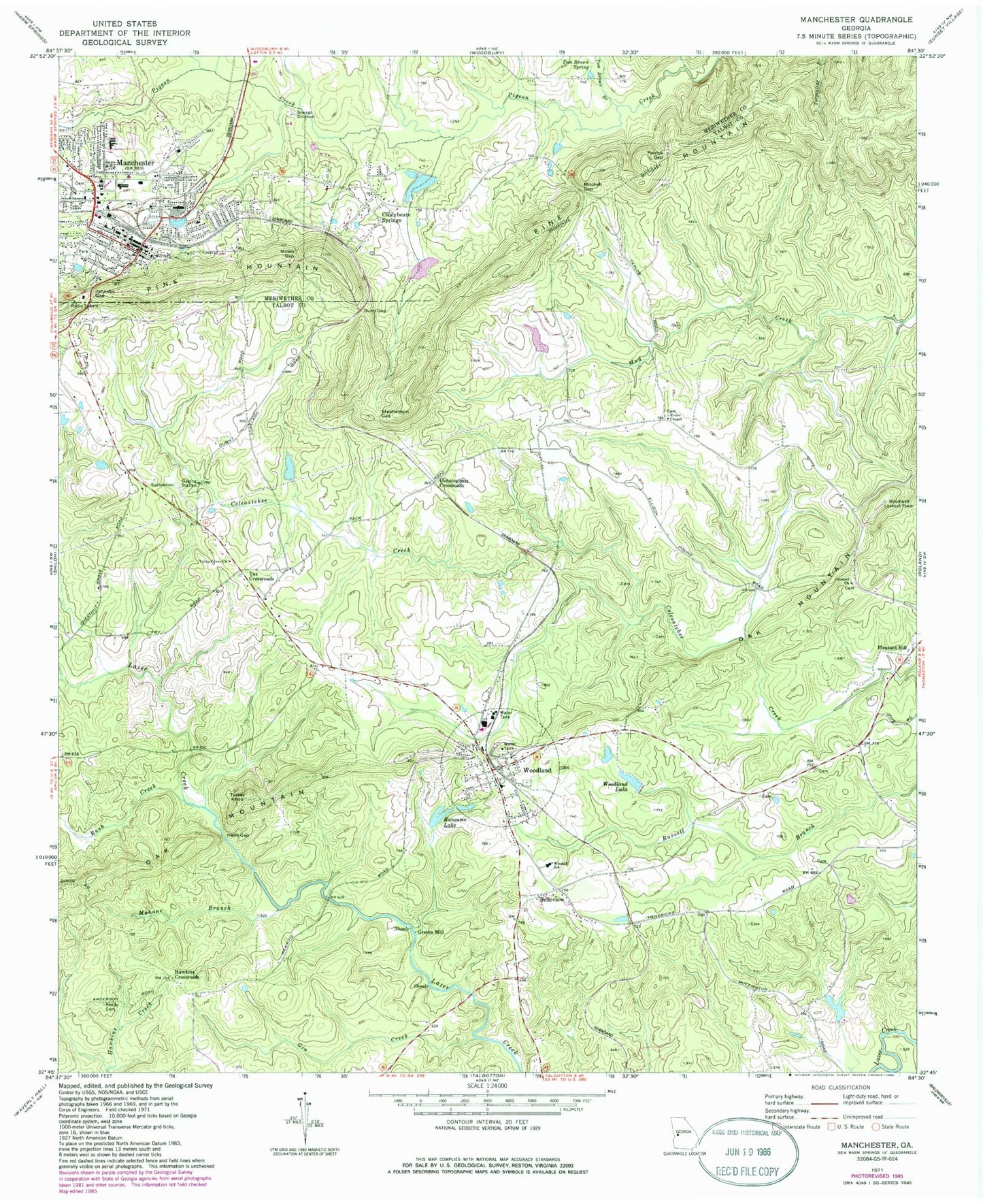 Classic USGS Manchester Georgia 7.5'x7.5' Topo Map Image
