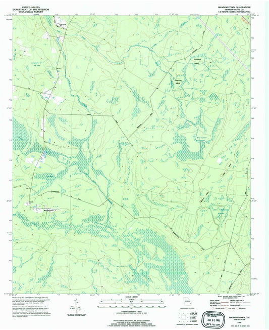 Classic USGS Manningtown Georgia 7.5'x7.5' Topo Map Image