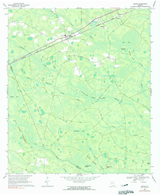 Classic USGS Manor Georgia 7.5'x7.5' Topo Map Image