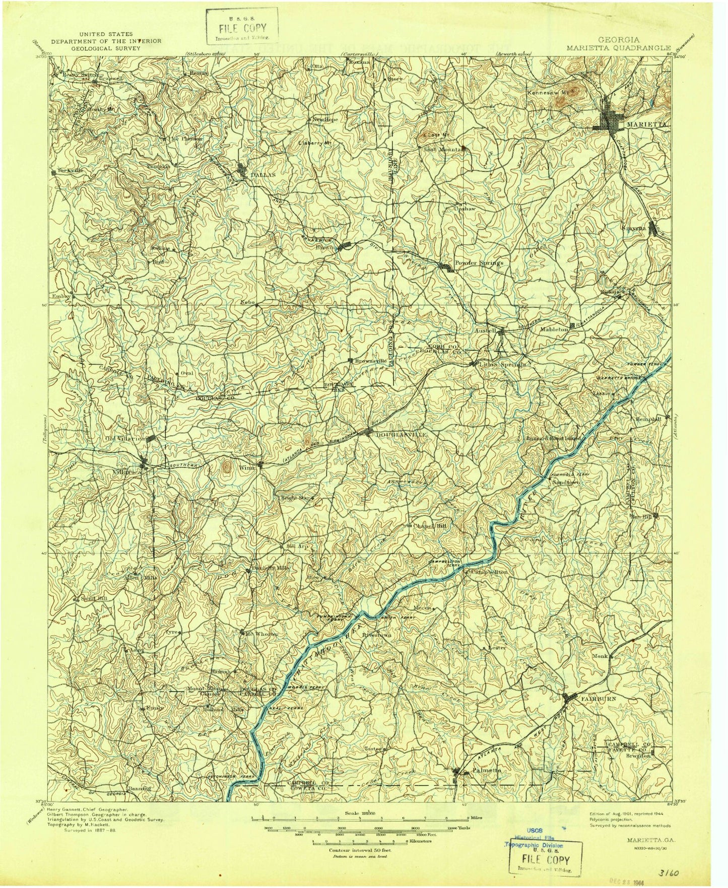 Historic 1901 Marietta Georgia 30'x30' Topo Map Image