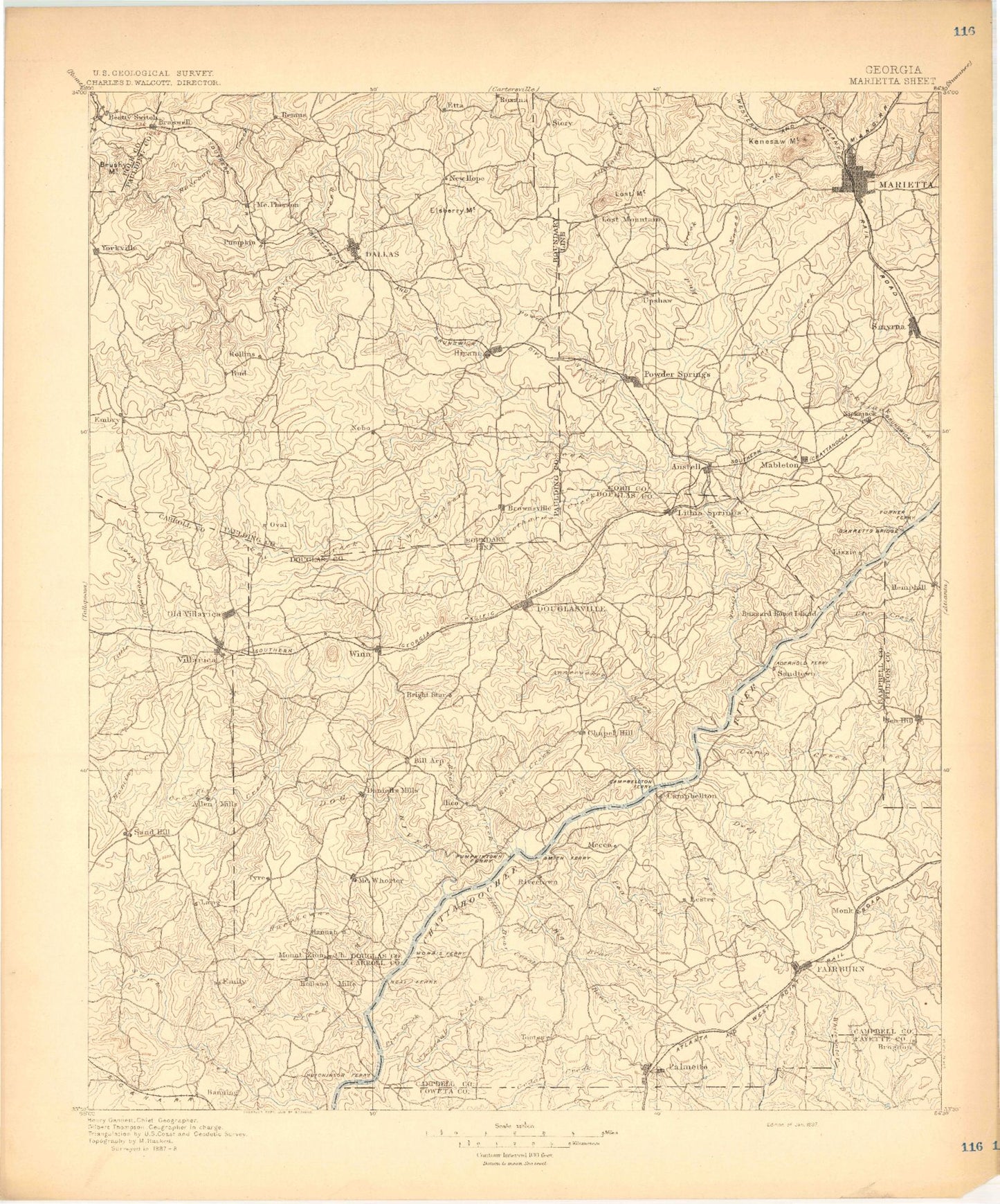 Historic 1897 Marietta Georgia 30'x30' Topo Map Image