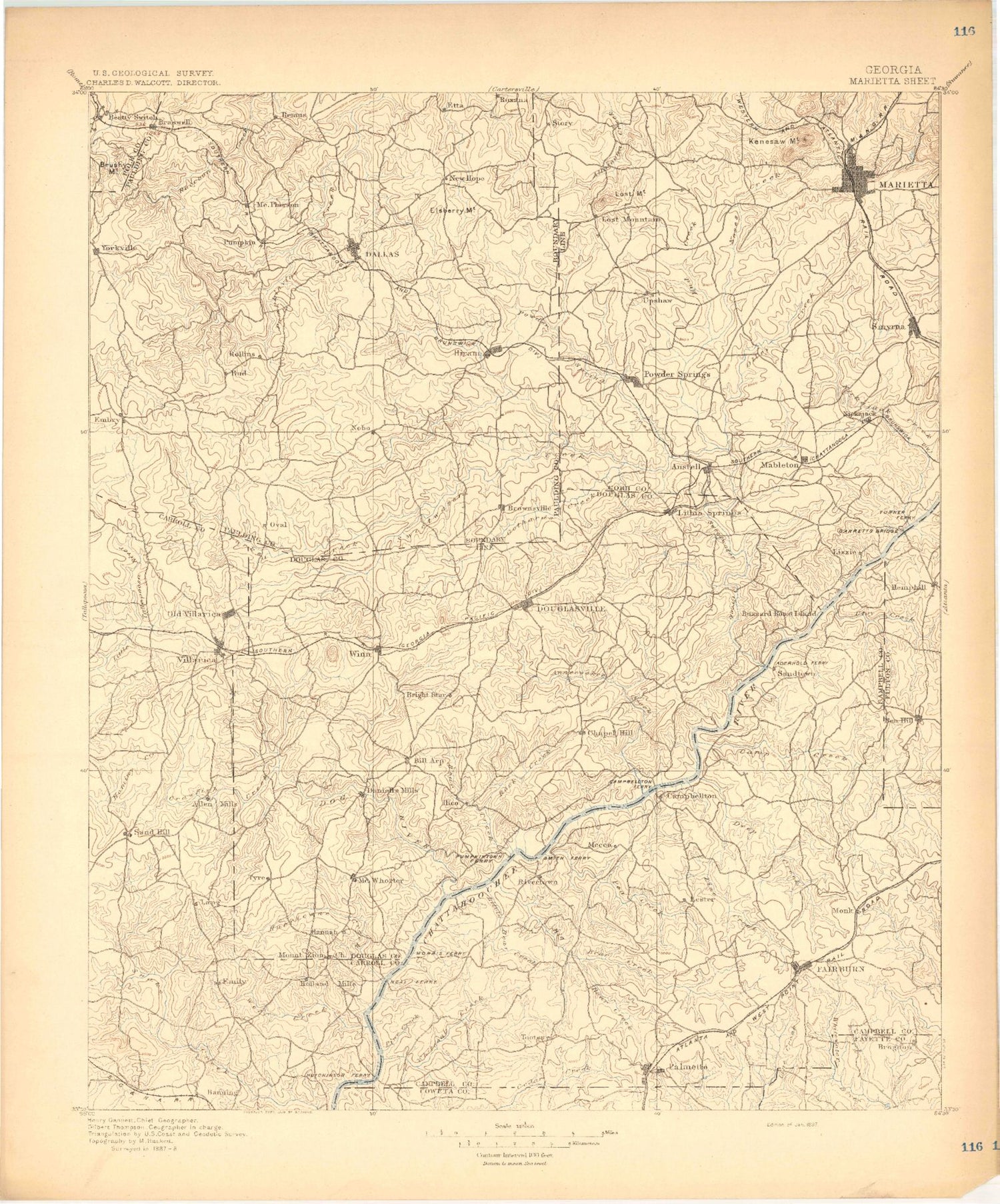 Historic 1897 Marietta Georgia 30'x30' Topo Map Image
