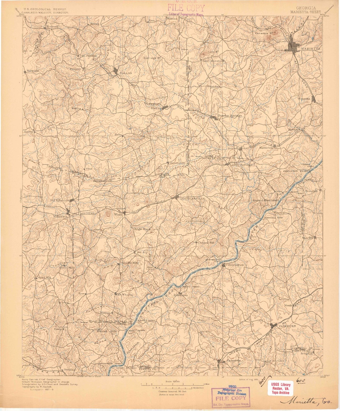 Historic 1895 Marietta Georgia 30'x30' Topo Map Image