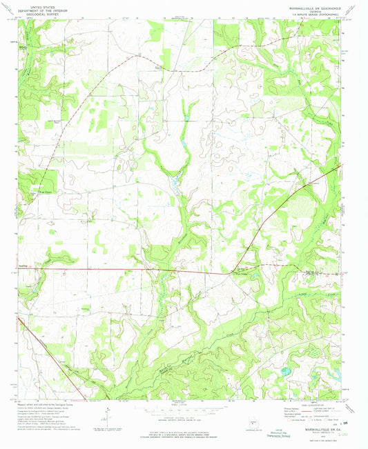 Classic USGS Marshallville SW Georgia 7.5'x7.5' Topo Map Image