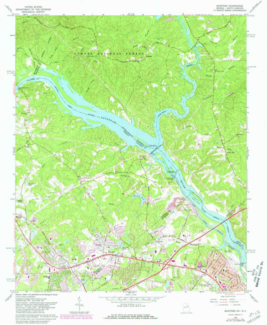 Classic USGS Martinez Georgia 7.5'x7.5' Topo Map Image