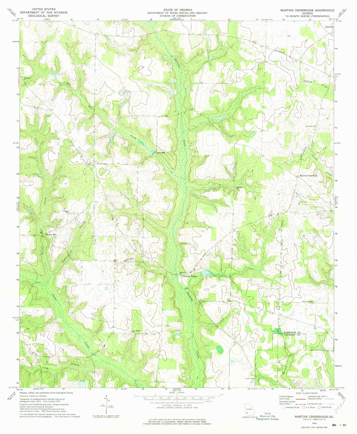 Classic USGS Martins Crossroads Georgia 7.5'x7.5' Topo Map Image