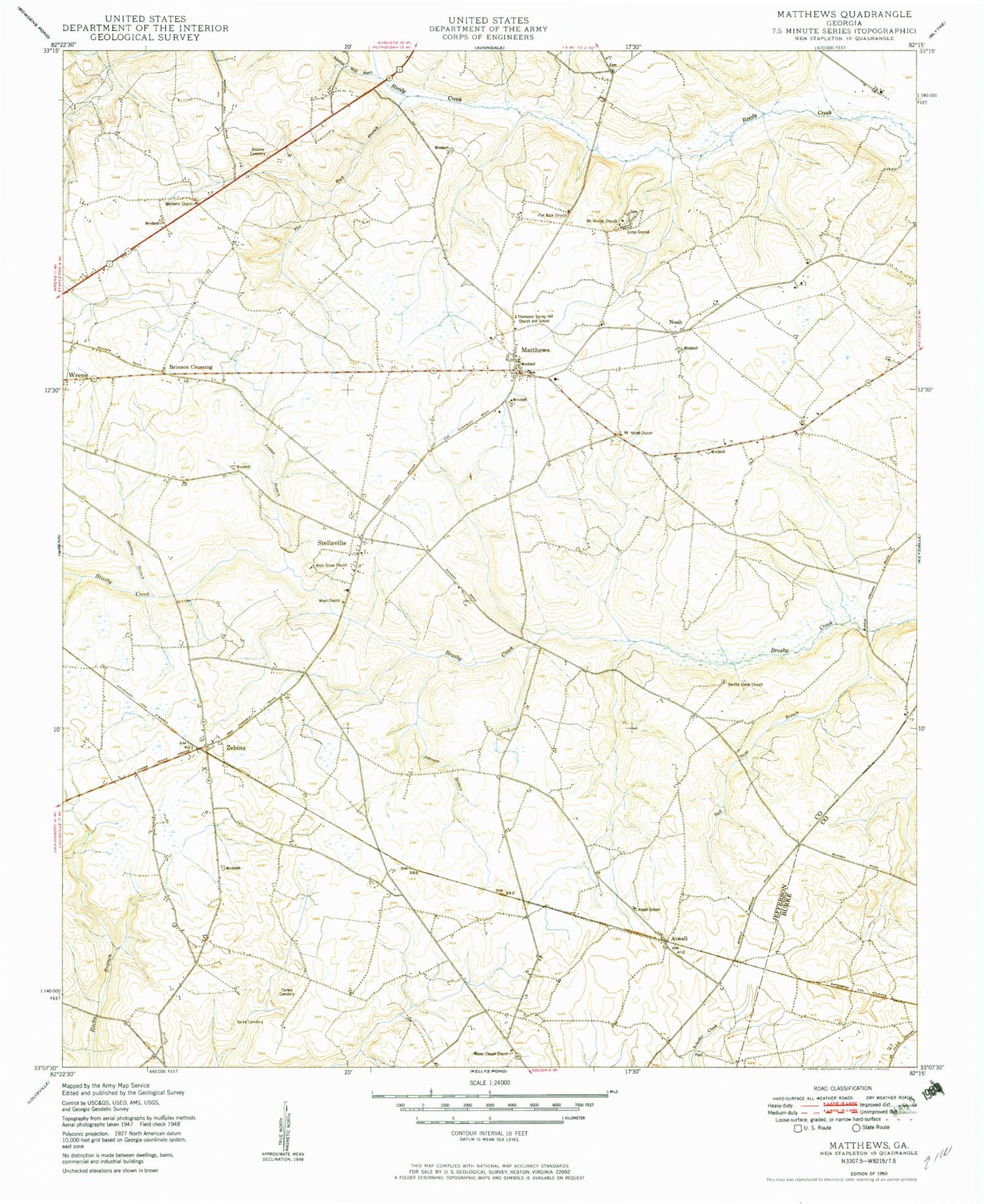 Classic USGS Matthews Georgia 7.5'x7.5' Topo Map Image