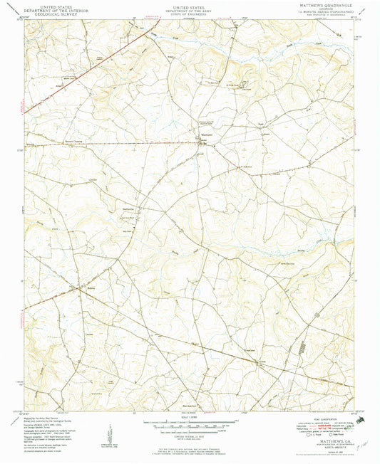 Classic USGS Matthews Georgia 7.5'x7.5' Topo Map Image