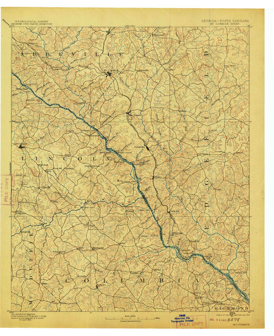 Historic 1912 McCormick South Carolina 30'x30' Topo Map Image