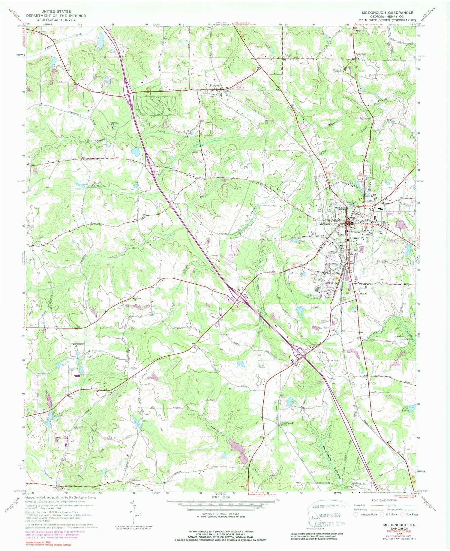 Classic USGS McDonough Georgia 7.5'x7.5' Topo Map Image