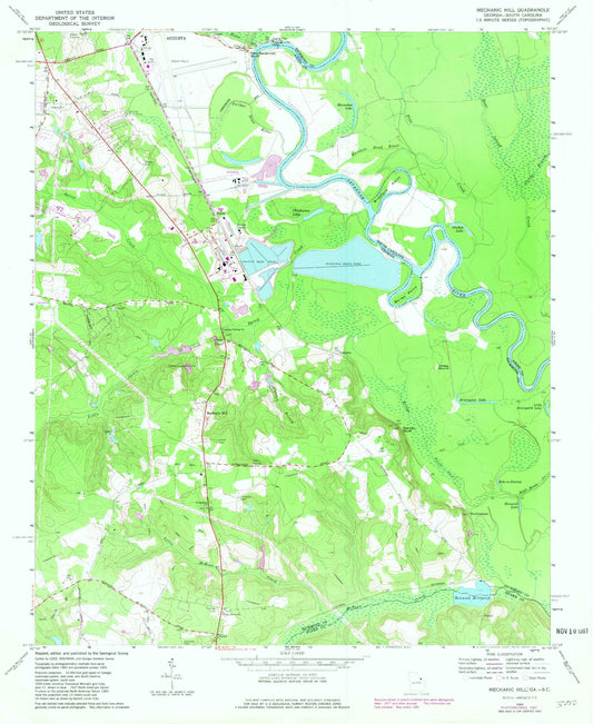 Classic USGS Mechanic Hill Georgia 7.5'x7.5' Topo Map Image