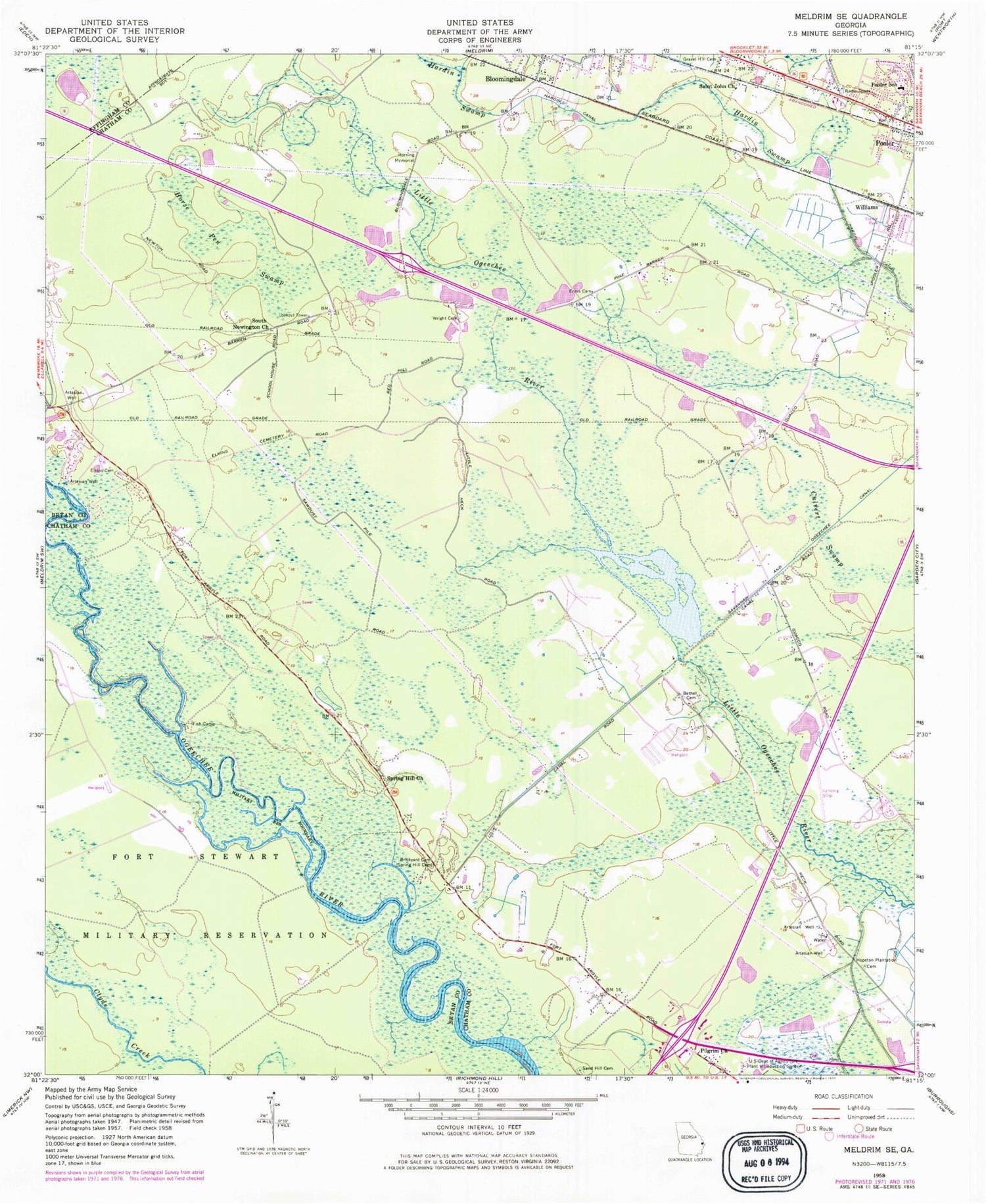 Classic USGS Meldrim SE Georgia 7.5'x7.5' Topo Map Image