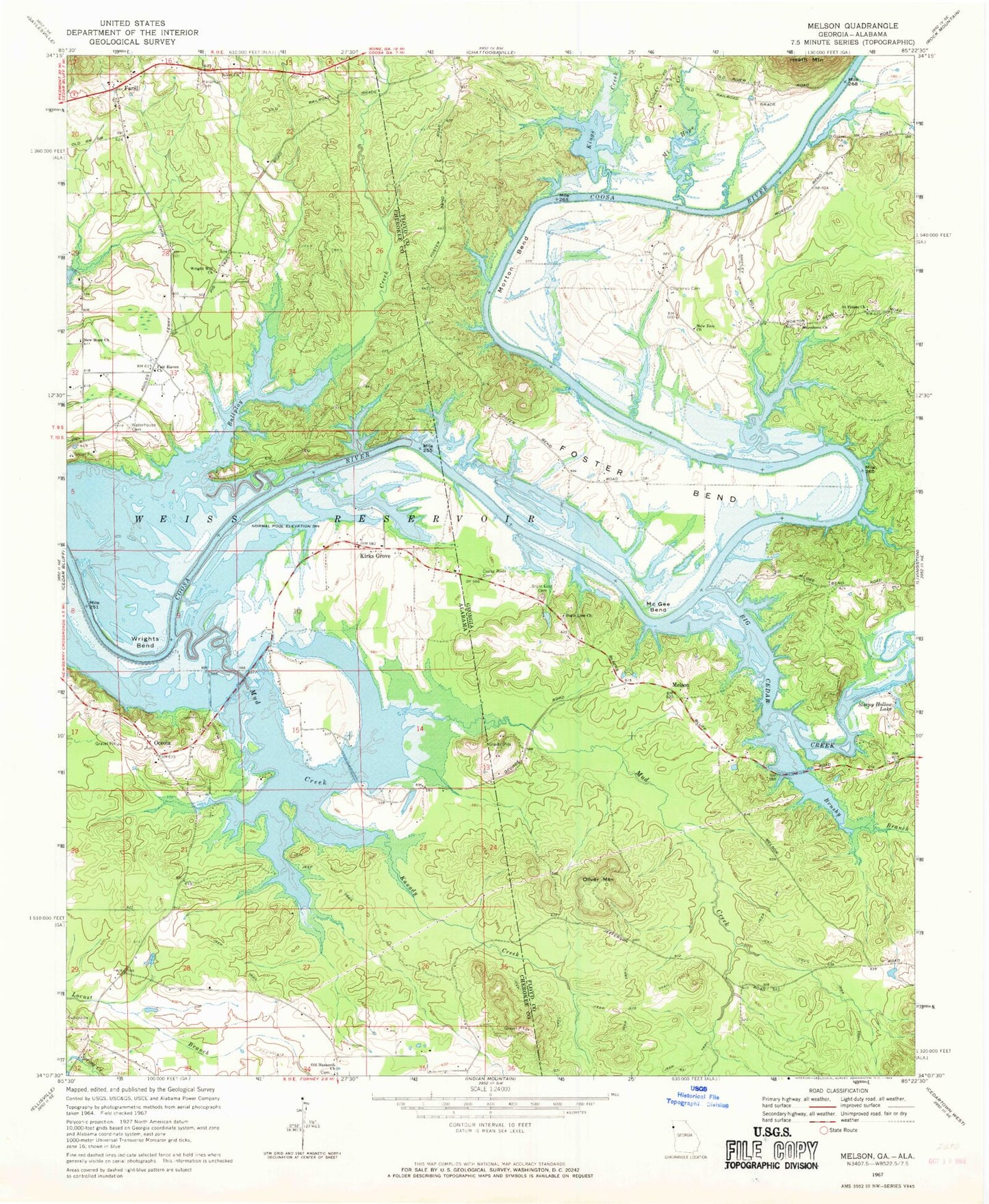 Classic USGS Melson Georgia 7.5'x7.5' Topo Map Image