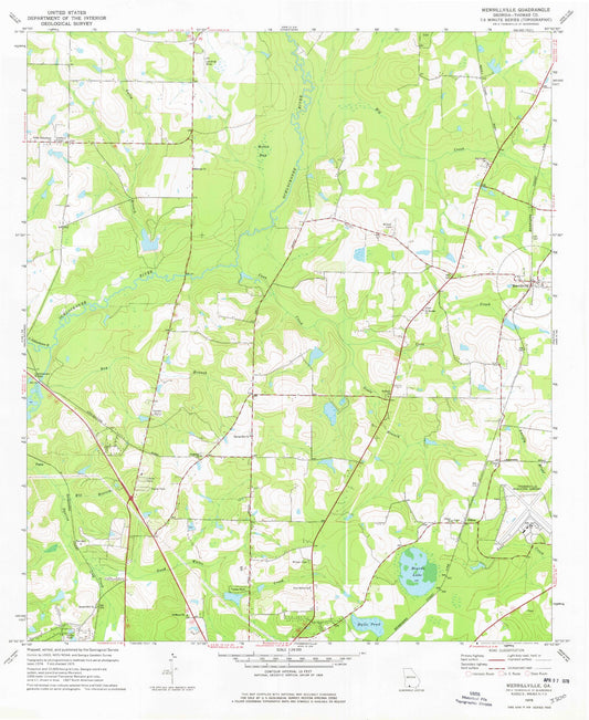 Classic USGS Merrillville Georgia 7.5'x7.5' Topo Map Image