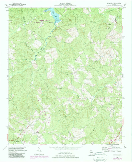 Classic USGS Metasville Georgia 7.5'x7.5' Topo Map Image