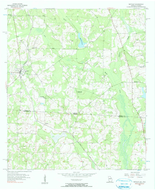Classic USGS Metcalf Georgia 7.5'x7.5' Topo Map Image
