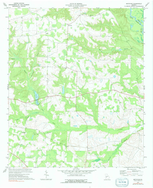 Classic USGS Methvins Georgia 7.5'x7.5' Topo Map Image