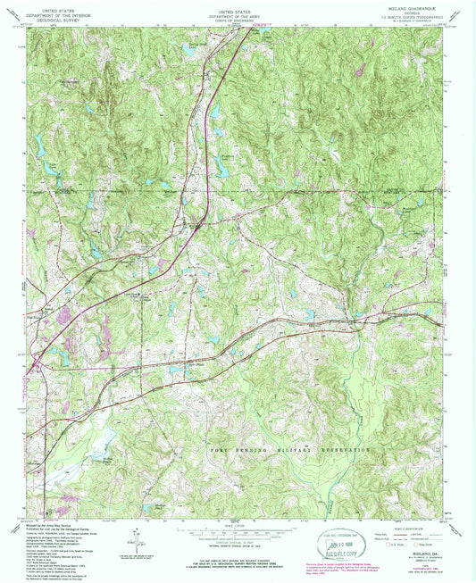 Classic USGS Midland Georgia 7.5'x7.5' Topo Map Image
