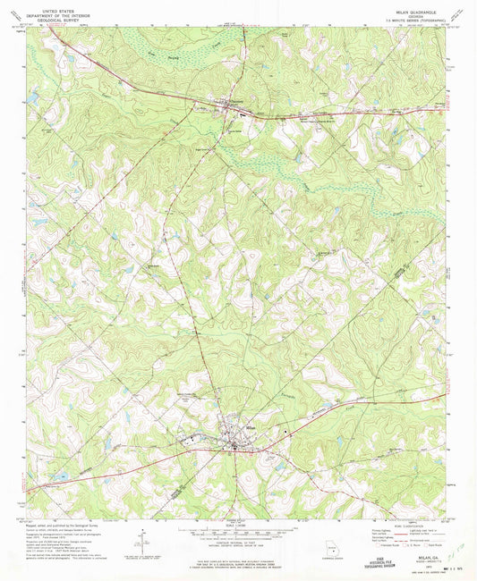 Classic USGS Milan Georgia 7.5'x7.5' Topo Map Image