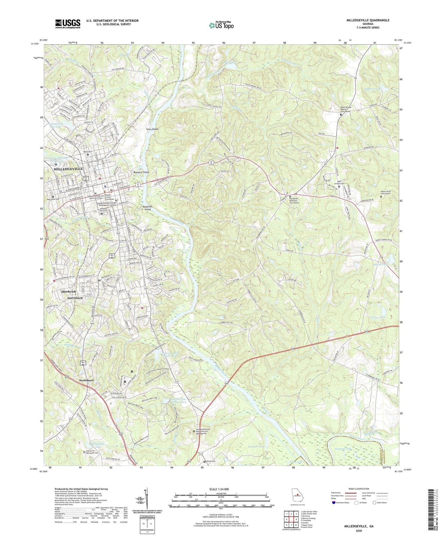 Milledgeville Georgia US Topo Map Image