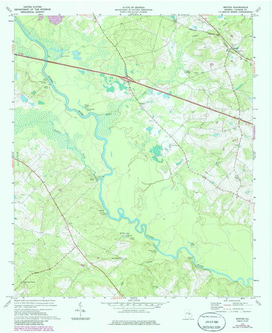 Classic USGS Minter Georgia 7.5'x7.5' Topo Map Image