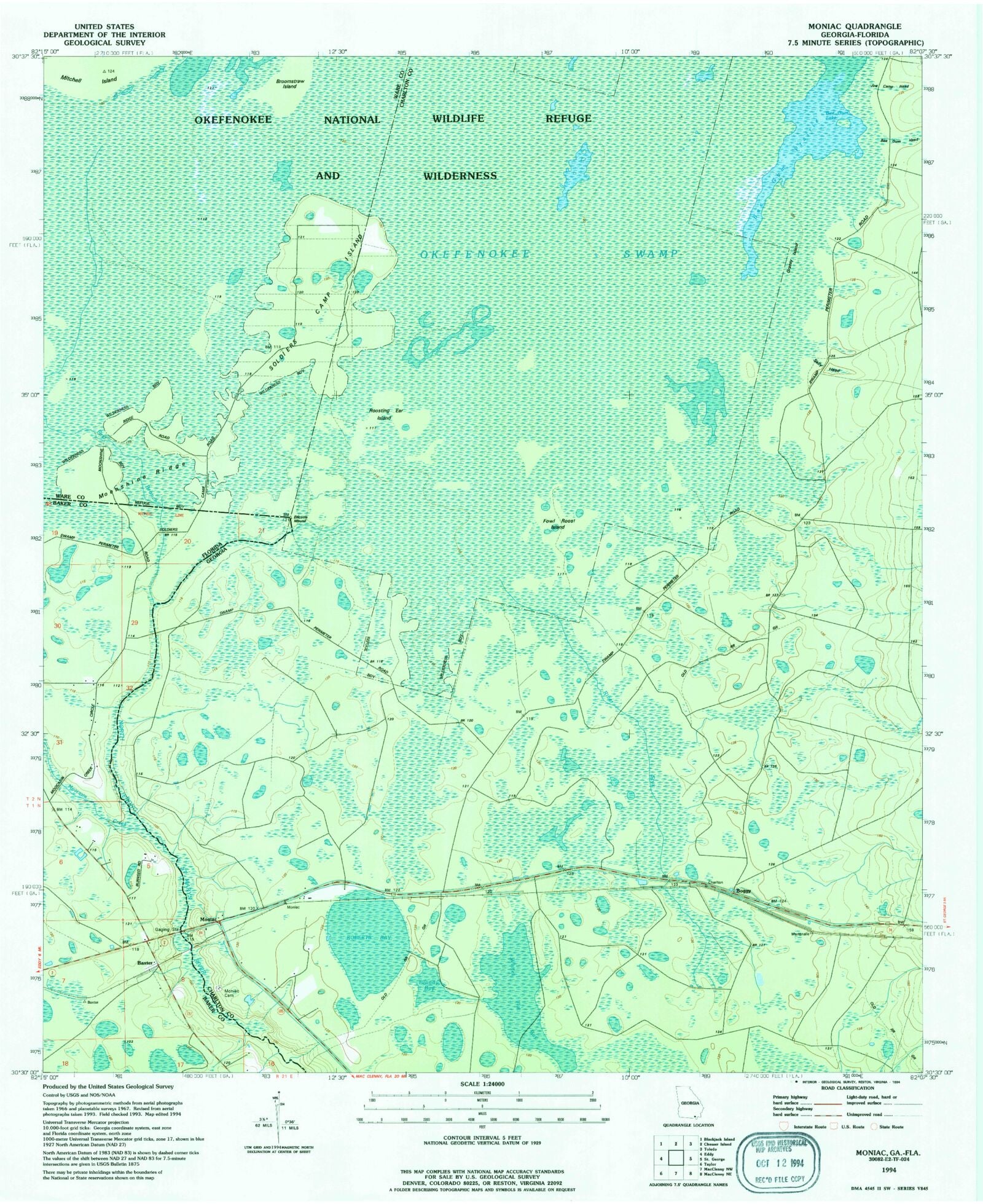 Classic USGS Moniac Georgia 7.5'x7.5' Topo Map – MyTopo Map Store