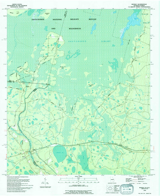 Classic USGS Moniac Georgia 7.5'x7.5' Topo Map Image