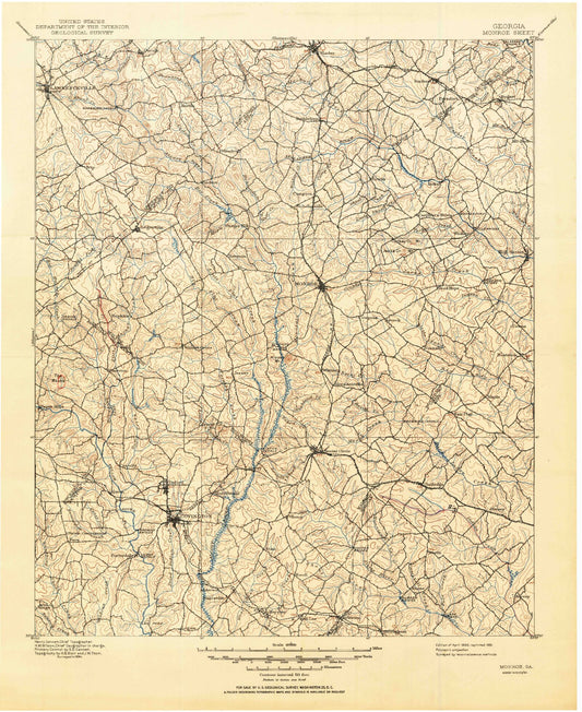 Historic 1896 Monroe Georgia 30'x30' Topo Map Image