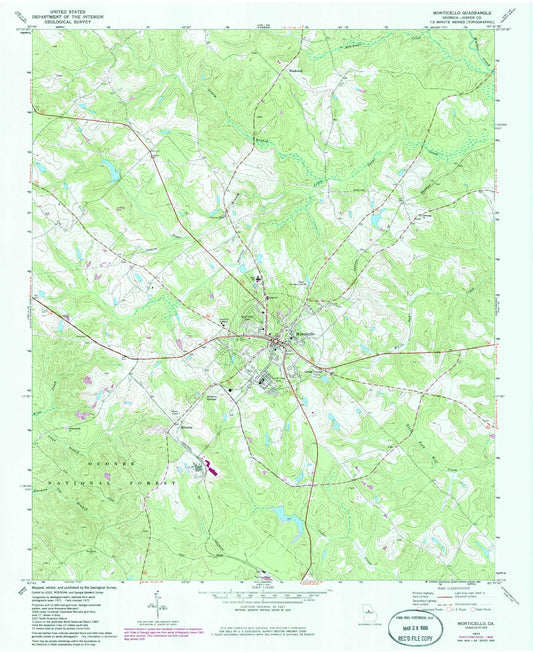 Classic USGS Monticello Georgia 7.5'x7.5' Topo Map Image